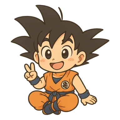 Goku, chibi style, big eyes, orange outfit, playful expression sticker