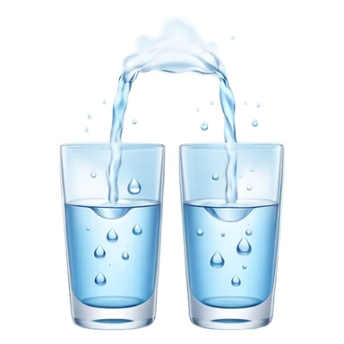 3D illustration of two glasses of water — cold ❄️ and hot 🔥. Particles dissolving faster in hot water, slower in cold. Minimalist, clean, bright, modern 3D icon style. sticker