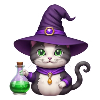 Purple witch cat with potion 🧪 sticker