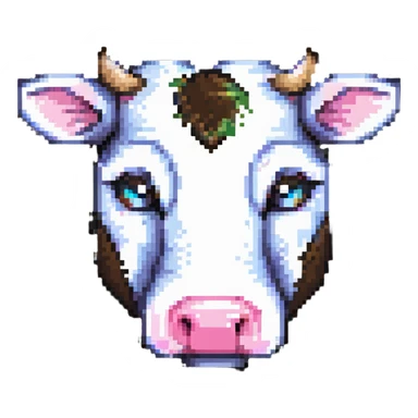 ultra-minimal blocky Minecraft cow head emoji with one large colorful square pixel, extremely simple, abstract, playful, childlike sticker