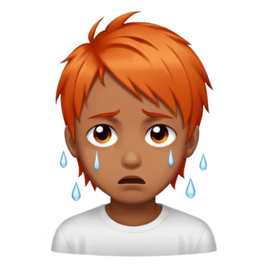 brownskin boy with emo orange hair, red and black eyes, crying white tears sticker