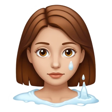 Brown hair woman, white squirt on face sticker