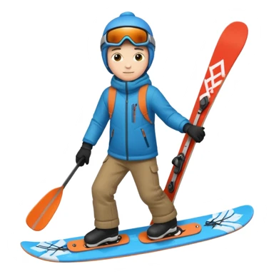 winter clothes boy with skiboard  sticker