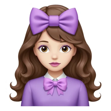 long wavy brown hair from behind with a medium lilac bow sticker