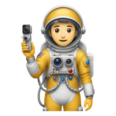 Un uomo vestito da astronauta giallo con una videocamera in mano sticker