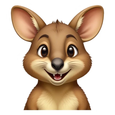 Cinematic Comical Wallaby Portrait Emoji, Head tilted dramatically with an exaggeratedly amused expression, featuring a striking tan and brown fur with wide, expressive eyes filled with playful disbelief, Simplified yet hilariously expressive features, highly detailed, glowing with a slightly sassy glow, high shine, dramatic yet playful, stylized with an air of cheeky outback mischief, bright and endearing, soft glowing outline, capturing the essence of a spirited and over‐the‐top wallaby, so meme‐worthy it feels like it could bounce its way into internet fame instantly! sticker