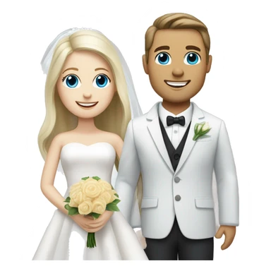 Wedding couple, groom white skin with dark brown hair and brown eyes, bright with white skin blonde hair and blue eyes sticker