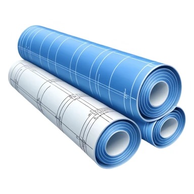 side perspective of a blue rolled-up blueprint plan with white lines sticker