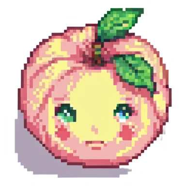 a cute pixel art peach with a face sticker