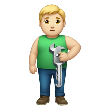 fat teen boy with light skin, dark eyes, light hair, holding a wrench sticker