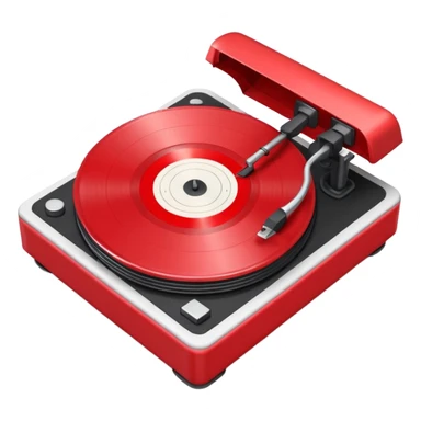 Generate a high-quality 3D cartoon-style emoji of a red LP record placed inside a white LP turntable, realistic shading, smooth gradient colors, rounded and cute appearance, simple white background, high-resolution. sticker