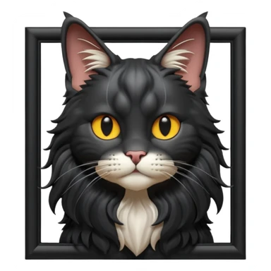 A 3D cartoon jet-black Maine Coon cat with large frame, glossy mane, soft spotlighting, cinematic 3D Memoji-style lighting. full body or half body. sticker