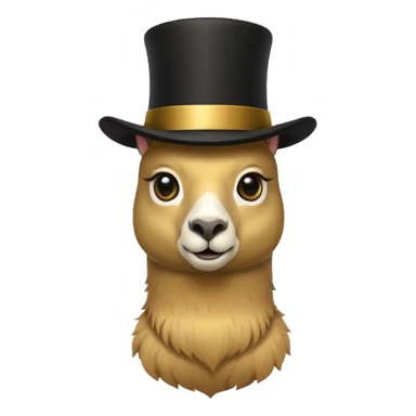 A small golden llama silhouette wearing a black top hat and a monocle sticker