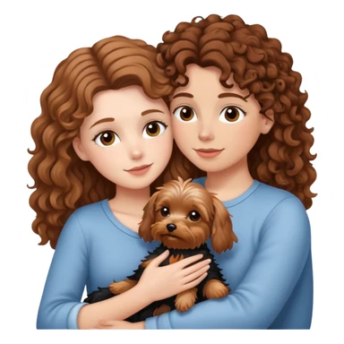 White girl with brown curly hair cuddling with yorkie sticker