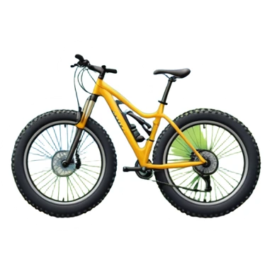 The background showcases majestic mountains, lush green valleys, and a bright blue sky with fluffy clouds. The sun casts warm light over the landscape, emphasizing the beauty of outdoor cycling. a mountain bike standing on a scenic trail.  sticker