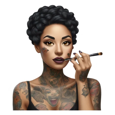 Hyper Realistic Beautiful tattooed woman doing her makeup sticker
