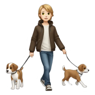 white kid brown hair walks with puppy sticker