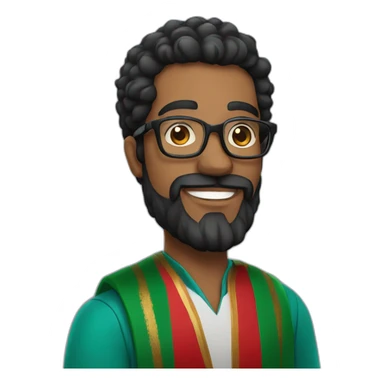 Black hair and beard man with glasses holding Moroccan flag sticker