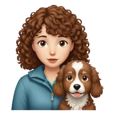 A girl with curly brown bangs and a brown Alaskan dog sticker