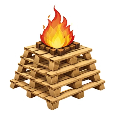 emoji-style pallet bonfire, stacked pallets with fire, cheerful, bold colors, simplified design sticker