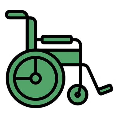 classic green wheelchair, side view, minimal style, lineal color icon with black outlines sticker