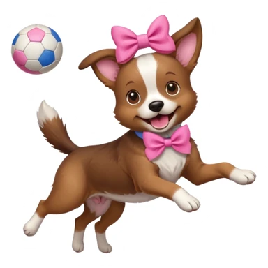 girly dog with a pink bow jumping in the air to catch a ball sticker