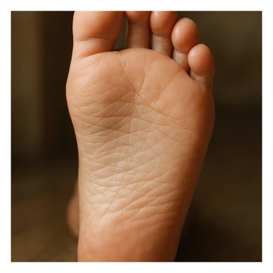 close-up realistic view of the sole of a human foot, skin details and plantar lines, realistic style sticker