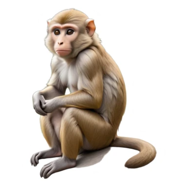 cinematic-macaque-realistic-full-body-sitting-emoji,-compact-muscular-frame-poised-on-a-rocky-outcrop,-short-curled-tail-resting-behind,-head-tilted-dramatically,-thick-dense-fur-in-warm-shades-of-brown-and-grey,-expressive-eyes-filled-with-intelligent-curiosity,-simplified-yet-realistic-focused-features,-highly-detailed,-glowing-with-an-almost-sarcastic-glow sticker