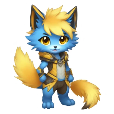 Anthro-Edgy-Cool-Blue-Yellow-Beige-Orange-Contrast-Colors-Fantasy-Fur-Sona-Chibi-Shiny-Fakémon-Hybrid full body sticker
