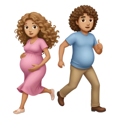 long curly hair medium skin tone man chasing pregnant lady sticker