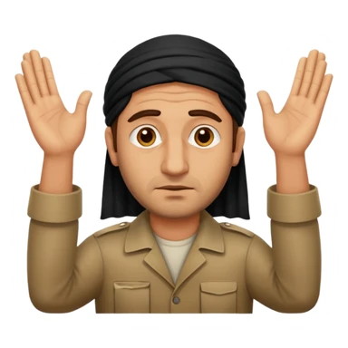 surrenders, depict an Iraqi with a sad face and raised hands sticker