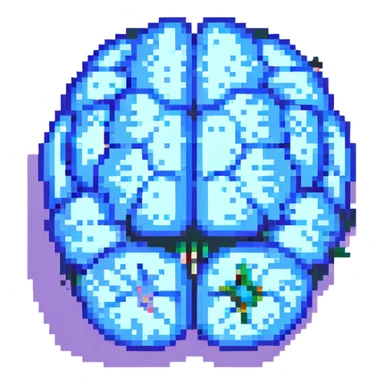 Change this 3D melting brain icon to pink color, keep it fully front facing with pixel art accents and shiny look, background transparent. sticker