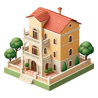 Italian villa, isometric dollhouse-style, realistic sticker