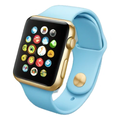 Gold Apple Watch with a light blue band on an angle sticker