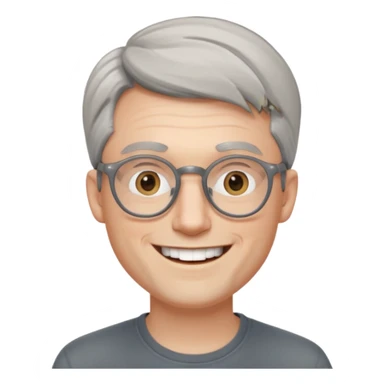 30 yr old pale white man, grey side swept hair, round glasses, big smile, white teeth, handsome, longer hair, thin glasses, no wrinkles sticker