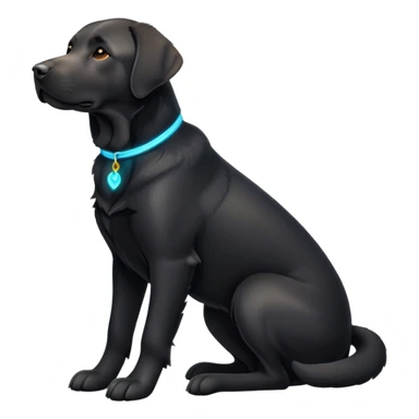 cinematic-[Labrador retriever]-realistic-full-body-sitting-emoji,-tail-resting-loosely-beside-its-paws,-head-tilted-dramatically, -sleek-[black]-fur,-simplified-yet-realistic-focused-features,-highly-detailed,-glowing-with-an-almost-sarcastic-glow sticker