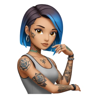 a cool looking ai robot half human sexy female tattoo artist sticker