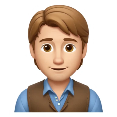 3D Apple-style emoji of Flynn Rider: fair skin, light brown hair, raised eyebrow, charming smile, playful confident look. sticker