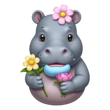 hippo holding flower sticker