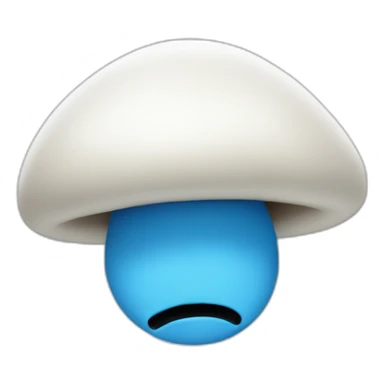 Blue smurf face with black eyes wearing a large white mushroom on his head sticker