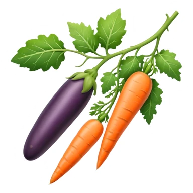 eggplant, cucumber, big carrot, on a branch sticker