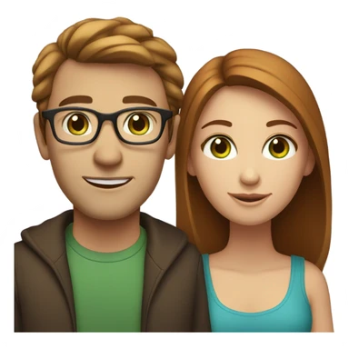 Caucasian couple. Man with glasses, has short, brownish-red hair and blue eyes. Woman does not have glasses, has long, brown hair and green eyes  sticker