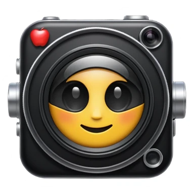 A simple camera lens, apple emoji style, front view sticker