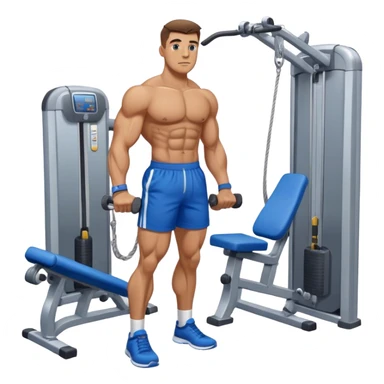 standing fit man with blue shorts cable-machine-exercise sticker