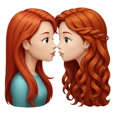 two girls kissing, one with long straight red hair, the other with long curly light brown hair sticker