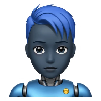A robot boy with blue hair black sticker