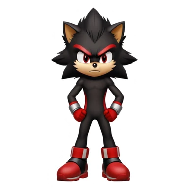 Angry Shadow the Hedgehog with black fur, red stripes, hover shoes, and arms crossed sticker