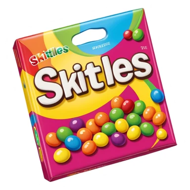 A colorful Skittles candy package, rainbow packaging, minimalist design, sealed package without any visible candies sticker