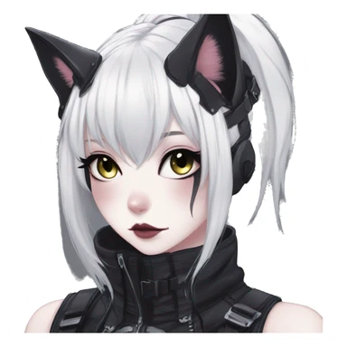Gorgeous gothic dark techwear anime style anthro cat with blushing face aesthetic and pretty edgy black with collar and harness trending style sticker