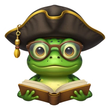 frog wearing pirate hat with glasses and yellow book sticker